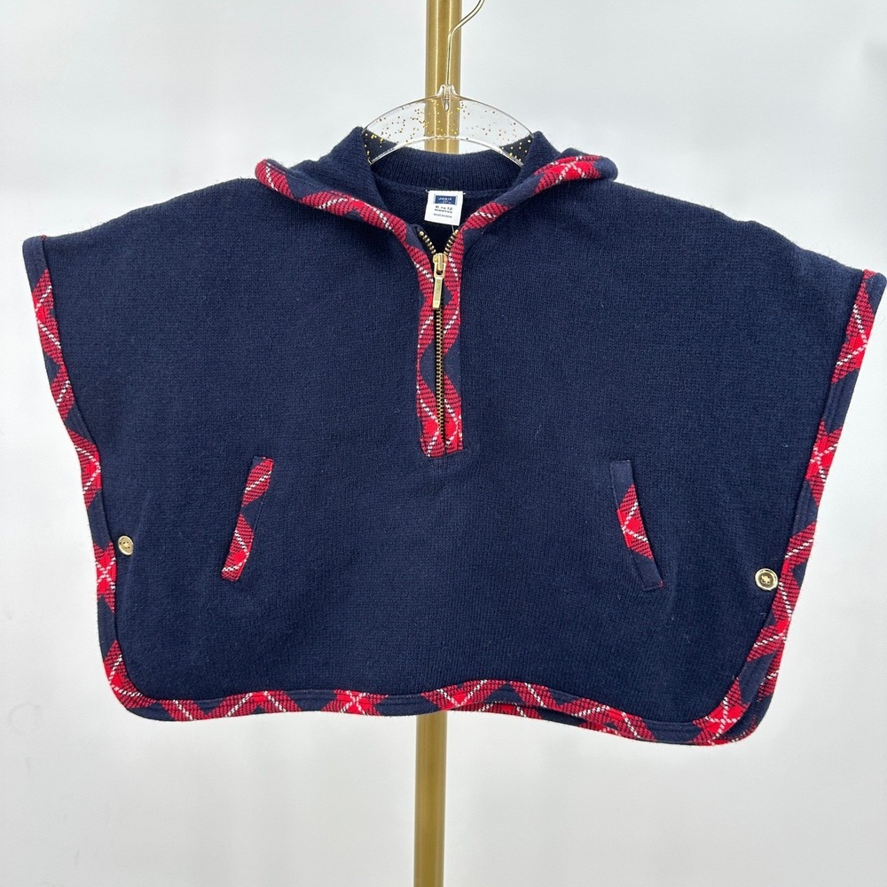 Janie and Jack Girls Plaid Trim Cape 6-12‎ Months Wool Blend Navy Jacket Poncho - Picture 3 of 7